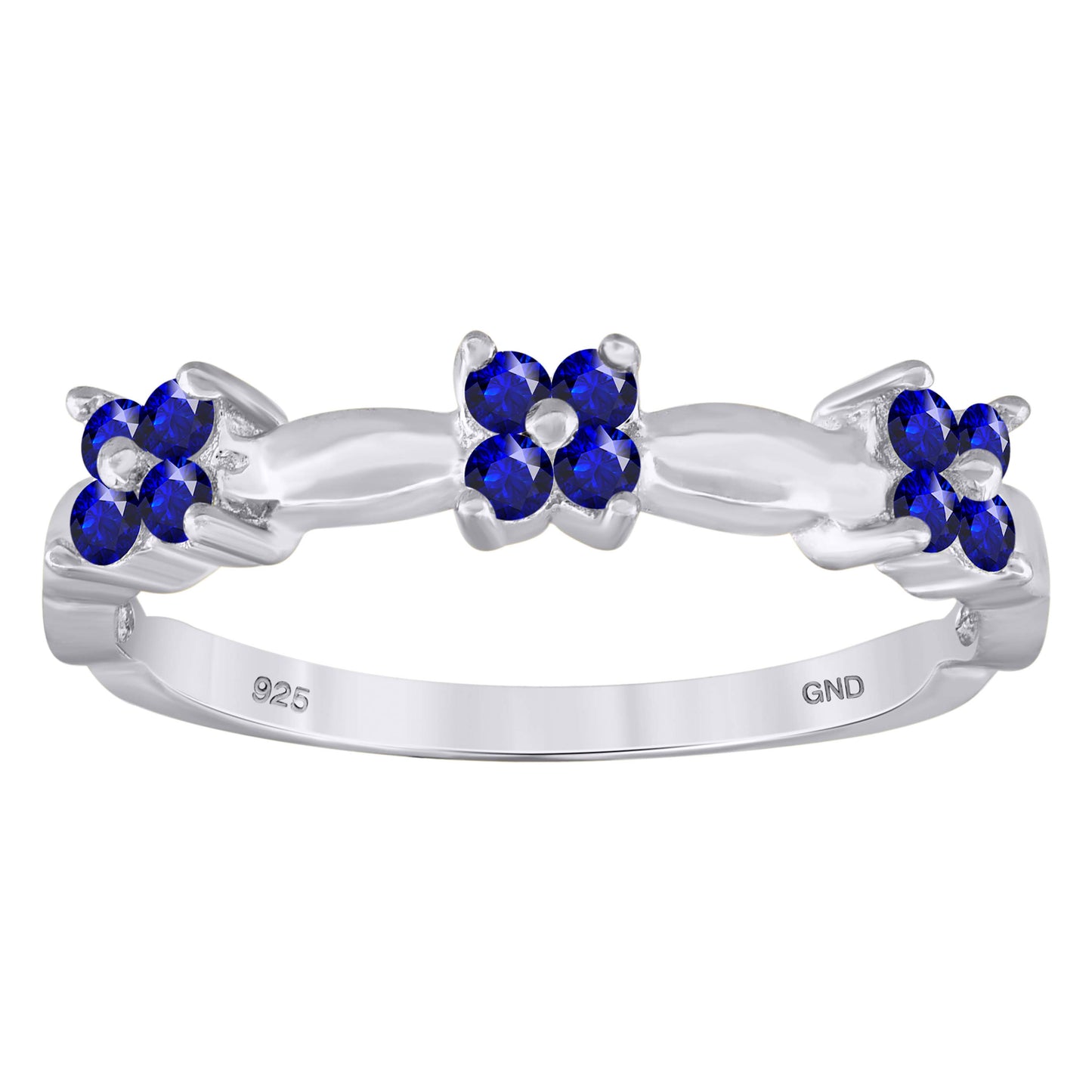Sterling Silver Womens Royal Blue Cubic-Zirconia Flower Bridal Anniversary Wedding Engagement Band Ring