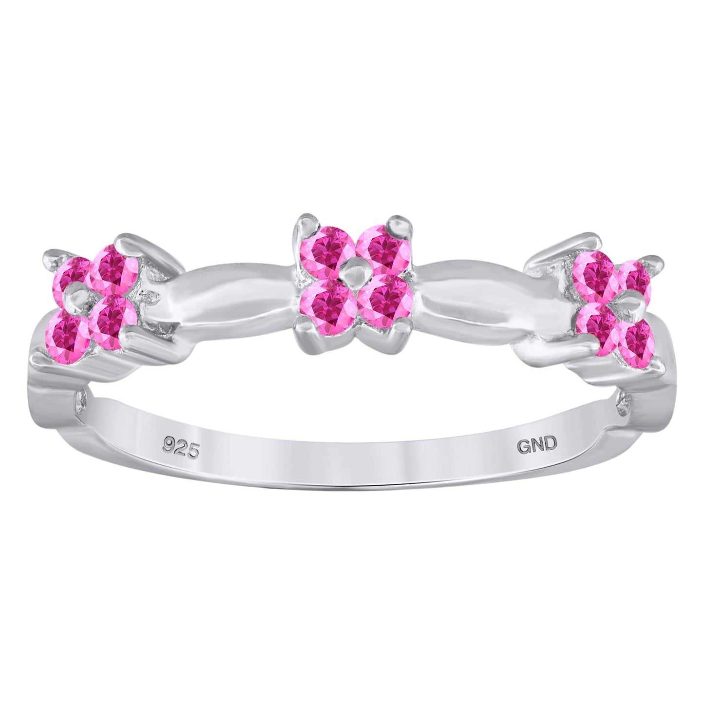 Sterling Silver Womens Pink Cubic-Zirconia Flower Bridal Anniversary Wedding Engagement Band Ring