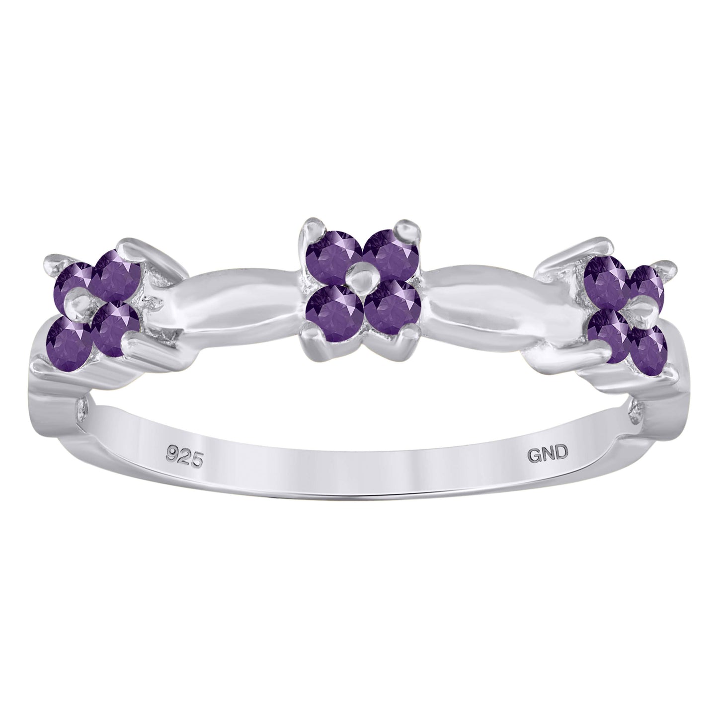 Sterling Silver Womens Purple Cubic-Zirconia Flower Bridal Anniversary Wedding Engagement Band Ring