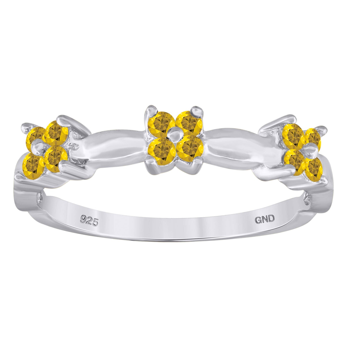 Sterling Silver Womens Yellow Cubic-Zirconia Flower Bridal Anniversary Wedding Engagement Band Ring
