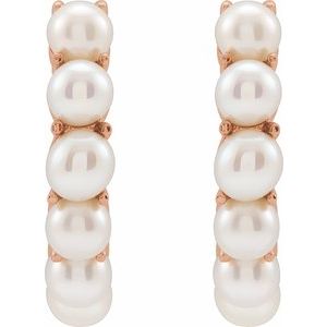 14K Rose Gold Pair 3.5 Mm Cultured White Freshwater Pearl Hoop Earrings, Length: 15.5 Mm, Thickness: 3.3 Mm