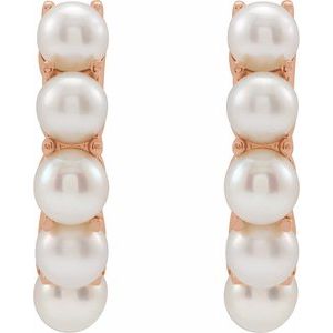 14K Rose Gold Pair 3.5 Mm Cultured White Freshwater Pearl Hoop Earrings, Length: 13.98 Mm, Thickness: 3.3 Mm