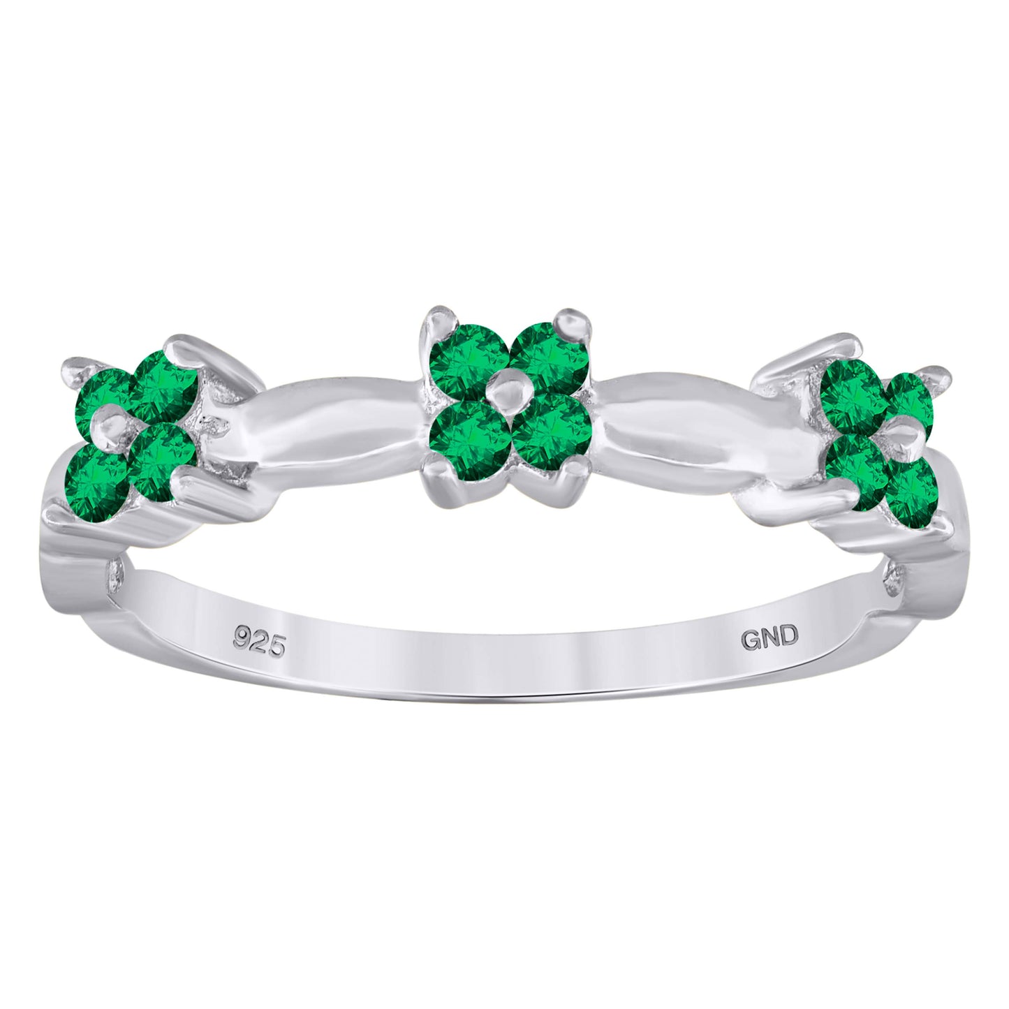 Sterling Silver Womens Green Cubic-Zirconia Flower Bridal Anniversary Wedding Engagement Band Ring