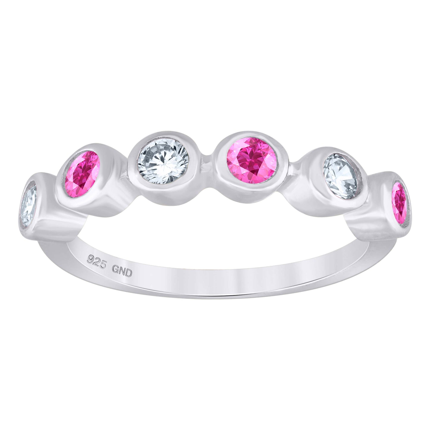 Sterling Silver Womens White Pink Cubic-Zirconia Bridal Anniversary Wedding Engagement Band Ring