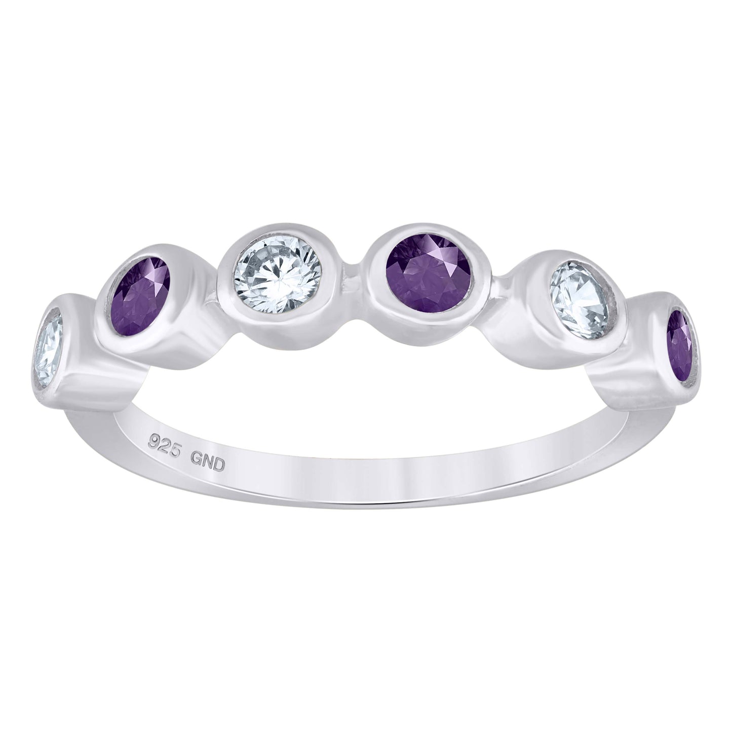Sterling Silver Womens White Purple Cubic-Zirconia Bridal Anniversary Wedding Engagement Band Ring