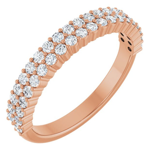 14K Rose Gold Round 1.5 Mm Polished 1/2 Ctw Natural Diamond Double Row Anniversary Band, Size 7