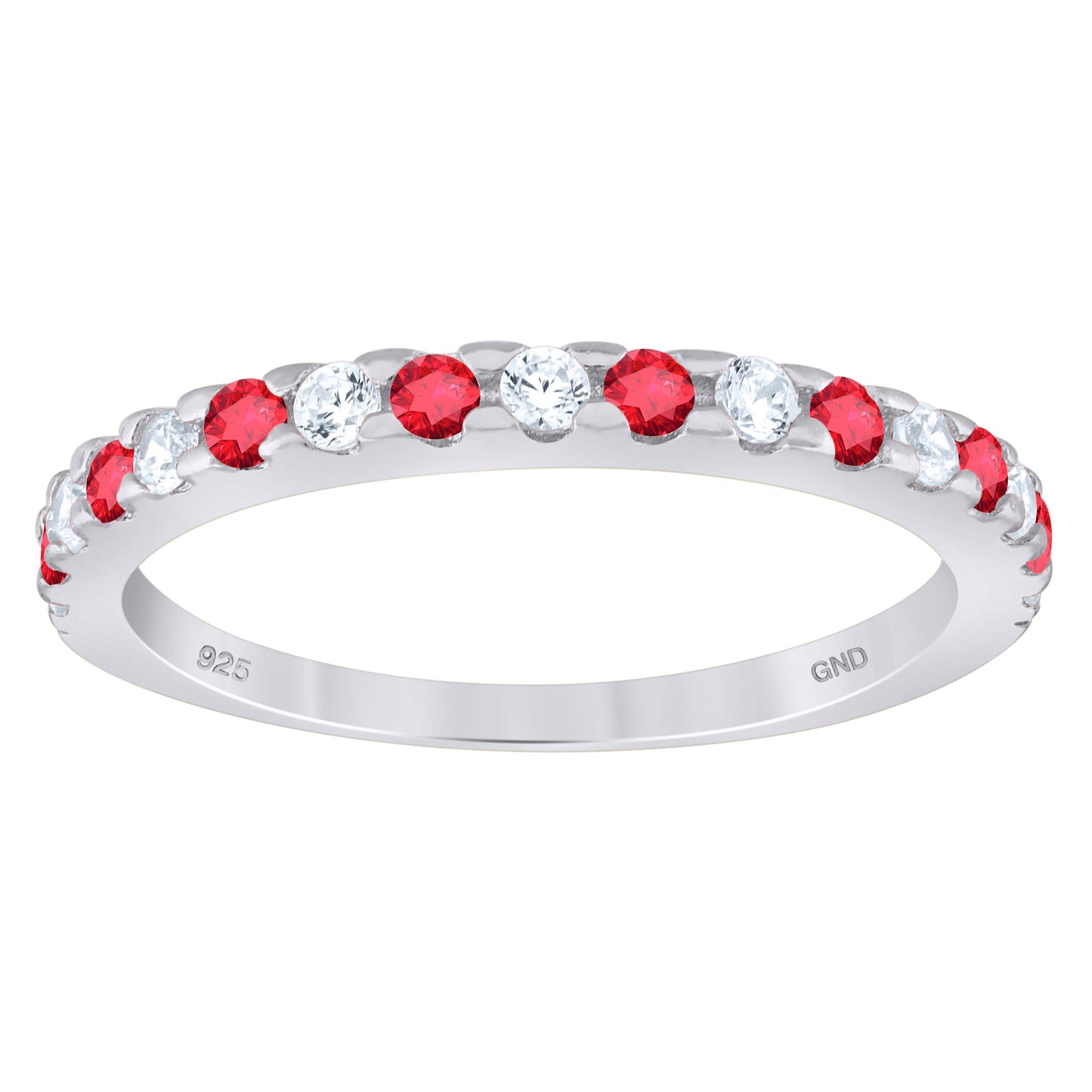 Sterling Silver Women's White Red Cubic-Zirconia Bridal Anniversary Wedding Engagement Band Ring