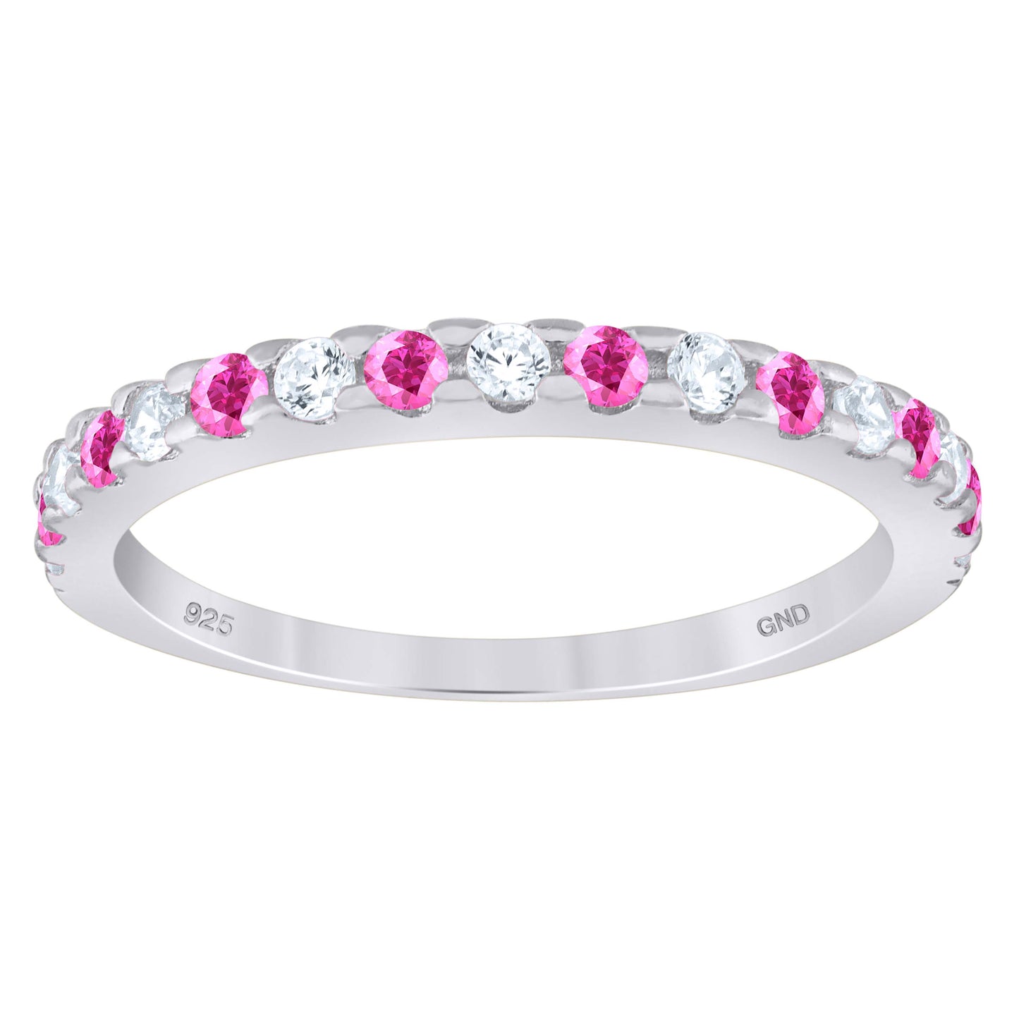 Sterling Silver Women's White Pink Cubic-Zirconia Bridal Anniversary Wedding Engagement Band Ring