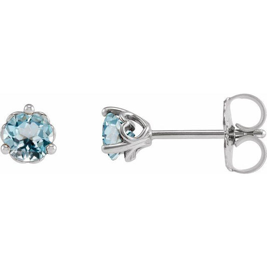 Sterling Silver 4 Mm Round Friction Back Polished Natural Sky Blue Topaz 3-Prong Cocktail-Style Earrings