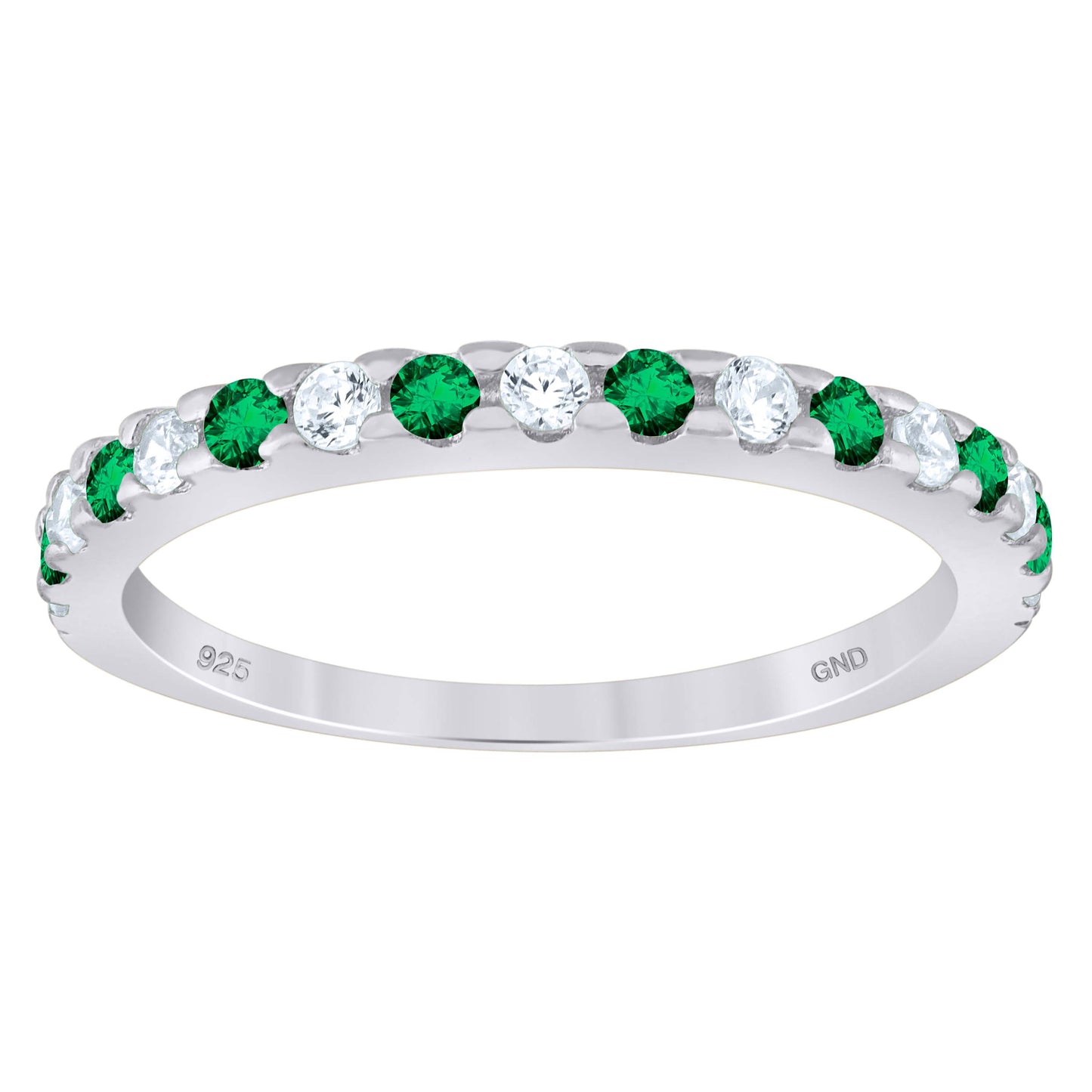 Sterling Silver Women's White Green Cubic-Zirconia Bridal Anniversary Wedding Engagement Band Ring