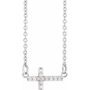 14K White Gold Round 12.03 X 5.96 Mm 1Mm G-H I1 .05 Ctw Natural Diamond Sideways Cross Necklace, Length: 18 In