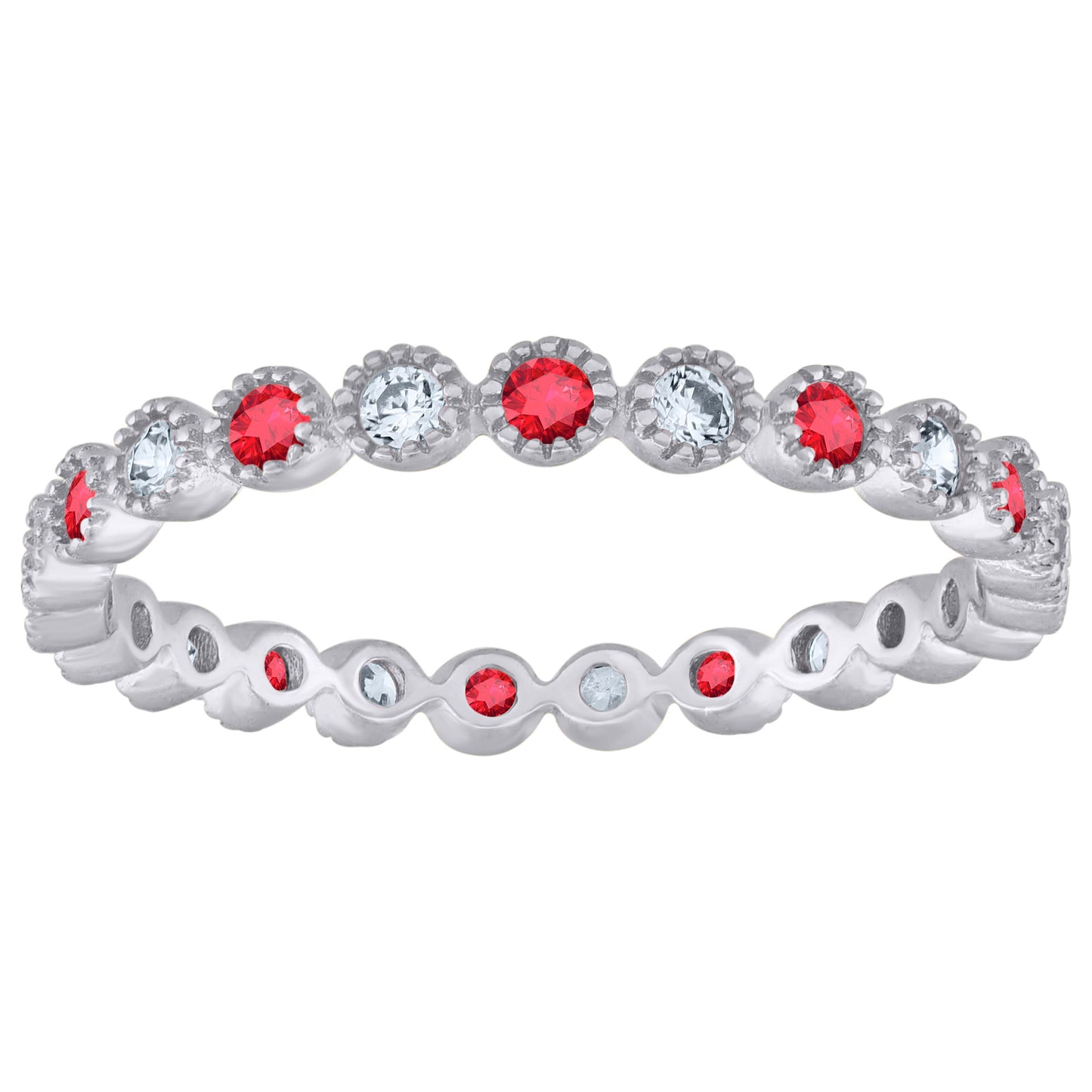 Sterling Silver Women's White Red Cubic-Zirconia Bridal Anniversary Wedding Engagement Band Ring