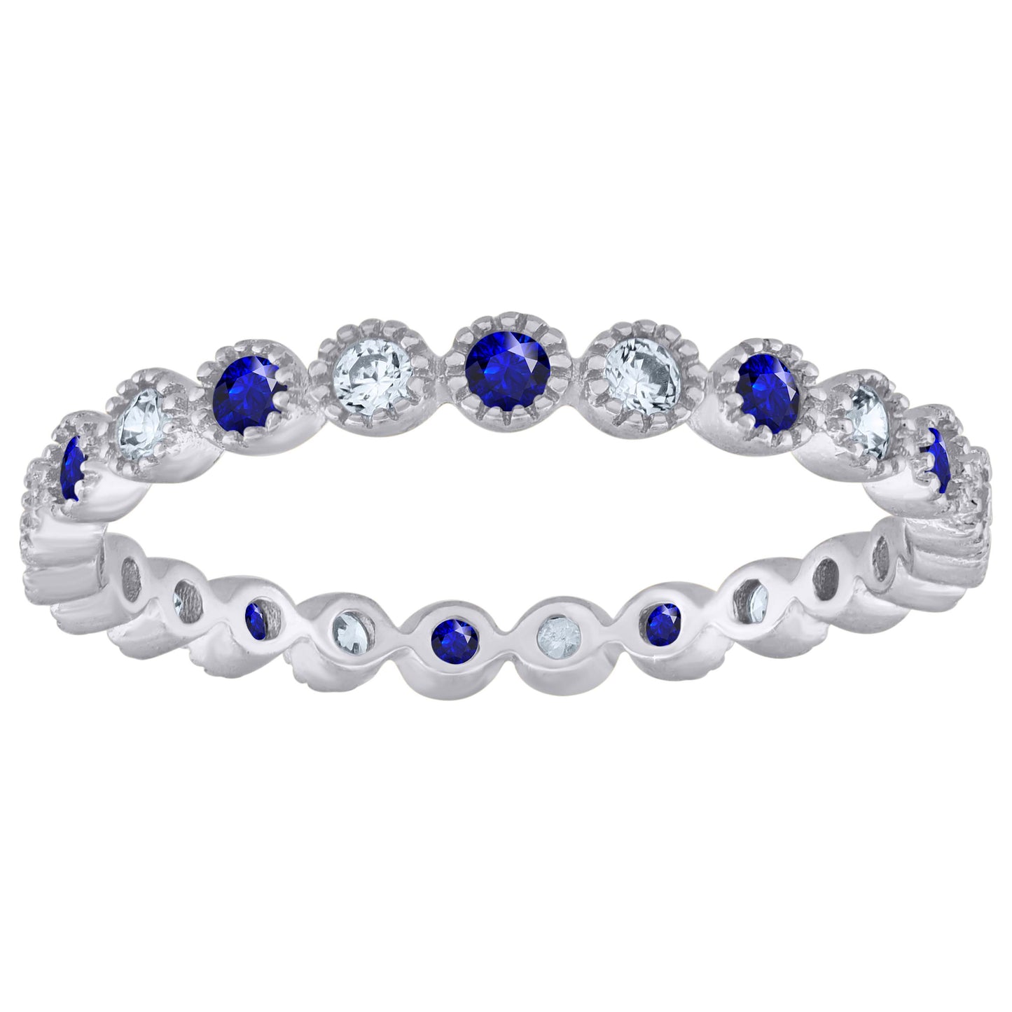 Sterling Silver Women's White Royal Blue Cubic-Zirconia Bridal Anniversary Wedding Engagement Band Ring