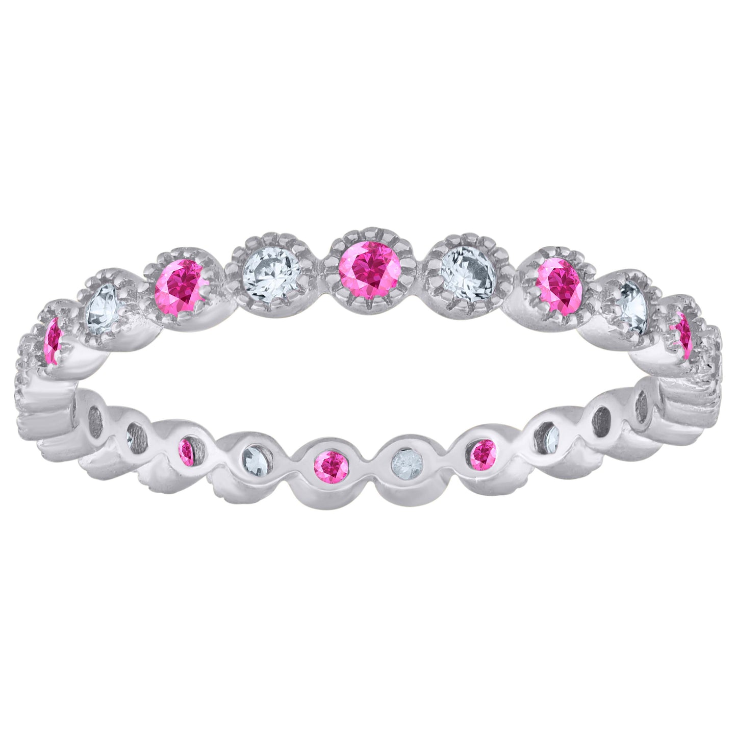 Sterling Silver Women's White Pink Cubic-Zirconia Bridal Anniversary Wedding Engagement Band Ring