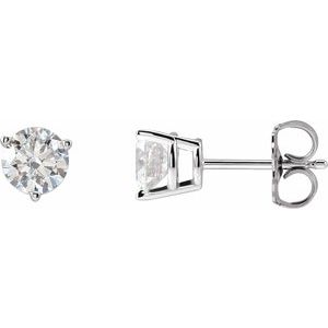 14K White Gold Round 5Mm Si1-Si2, Gh 1 Ctw Lab-Grown Diamond 3-Prong Friction Back Earrings