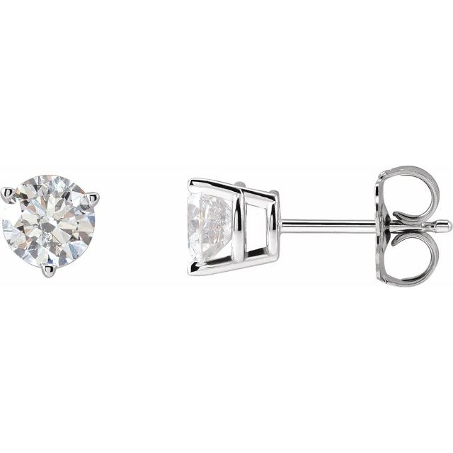 14K White Gold Round Pair 5Mm I1, G-H Friction 3-Prong Polished 1 Ctw Natural Diamond Earrings