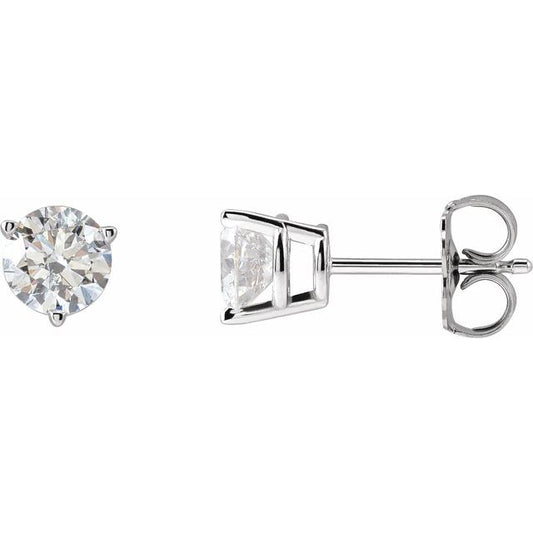 14K White Gold Round Pair 5Mm I1, G-H Friction 3-Prong Polished 1 Ctw Natural Diamond Earrings