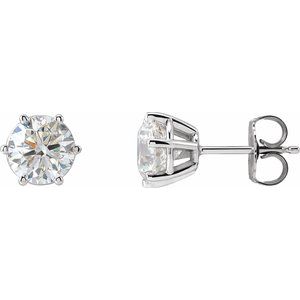 14K White Gold Round 6.3Mm Si1-Si2, Gh 2 Ctw Lab-Grown Diamond 6-Prong Wire Basket Friction Back Earrings