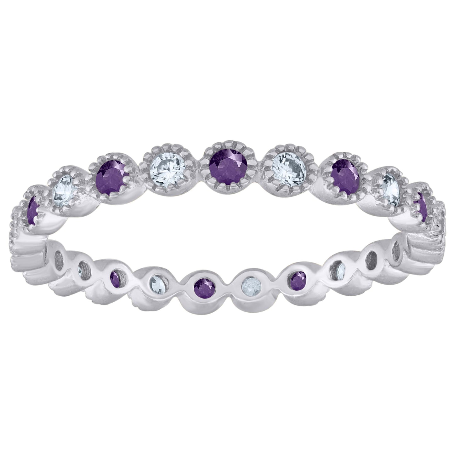 Sterling Silver Women's White Purple Cubic-Zirconia Bridal Anniversary Wedding Engagement Band Ring
