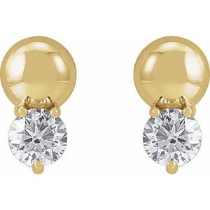 14K Yellow Gold Round 3.5 Mm 1/3 Ctw Lab Grown Diamond Solitaire Bead Earrings