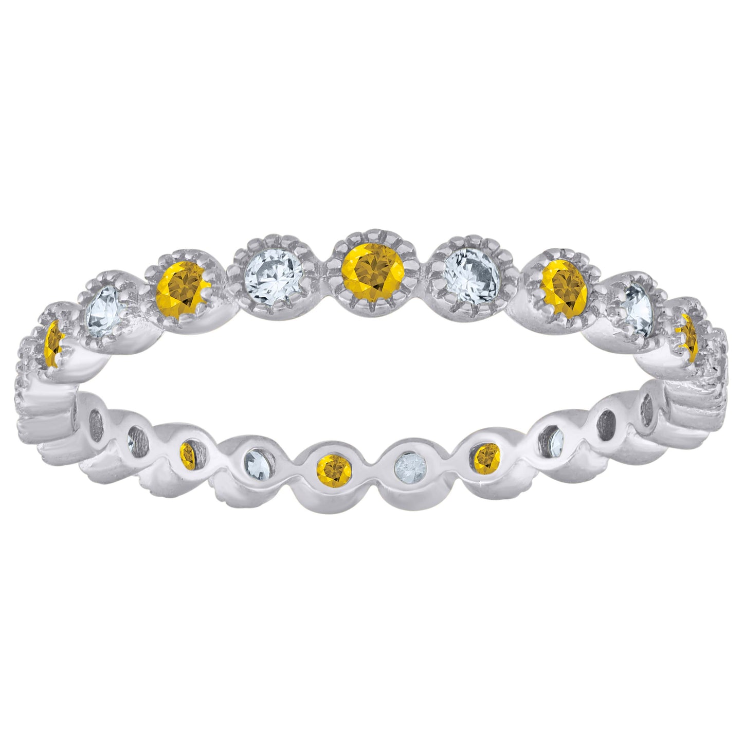 Sterling Silver Womens White Yellow Cubic-Zirconia Bridal Anniversary Wedding Engagement Band Ring