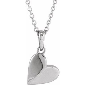 14K White Gold 9.89 X 7.65 Mm 16-18 In Polished Heart Necklace