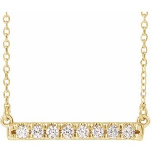 14K Yellow Gold Round 2Mm F+ Vs French-Set Bar Necklace, Length: 18 In