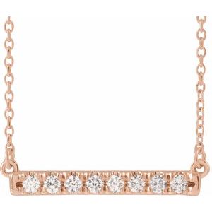 14K Rose Gold Round 2Mm G-H I1 French-Set Bar Necklace, Length: 16 In