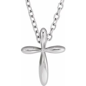 14K White Gold 10 X 7.72 Mm 16-18 In Polished Cross Necklace
