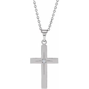 14K White Gold Round 18 X 12 Mm 1.3Mm Gh I1 .01 Ct Natural Diamond Cross Necklace, Length: 18 In