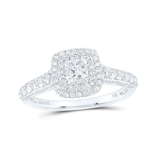 14K White Gold Round Diamond Halo Bridal Wedding Engagement Ring 1 Cttw, Womens Size: 5-10