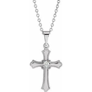 14K White Gold 21 X 15 Mm 18 In Polished .06 Ctw Natural Diamond Cross Necklace