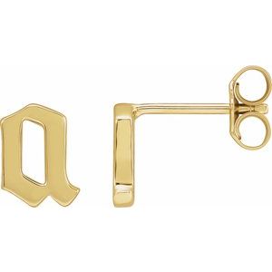 14K Yellow Gold Gothic Initial A Earring
