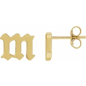 14K Yellow Gold Gothic Initial M Earring