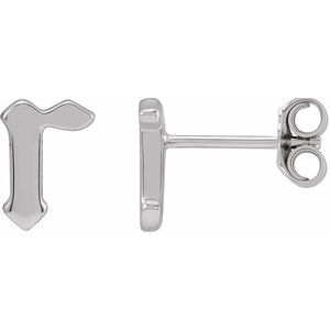 14K White Gold Gothic Initial R Earring