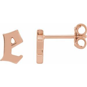 14K Rose Gold Gothic Initial E Earring