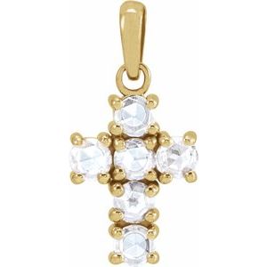 14K Yellow Gold Round 2.5Mm Ghi Vs/Si1 1/4 Ctw Natural Diamond Rosecut Cross Pendant