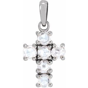 14K White Gold Round 2.5Mm Ghi Vs/Si1 1/4 Ctw Natural Diamond Rosecut Cross Pendant