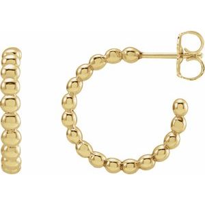 14K Yellow Gold Pair Beaded Hoop Earrings, Length: 17 Mm, Thickness: 2.5 Mm