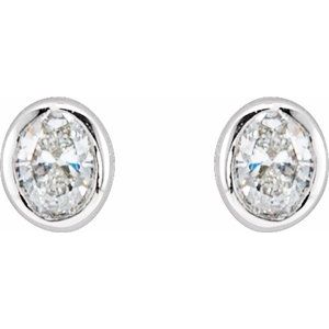 14K White Gold Oval 3 X 2.3 Mm 1/10 Ctw Lab-Grown Diamond Bezel-Set Earrings