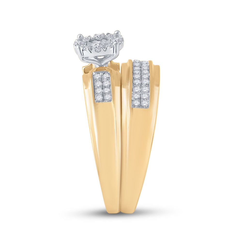 10K Yellow Gold His Hers Round Diamond Halo Matching Wedding Set 1/3 Cttw, Womens Size: 5-10, Mens Size: 7-13