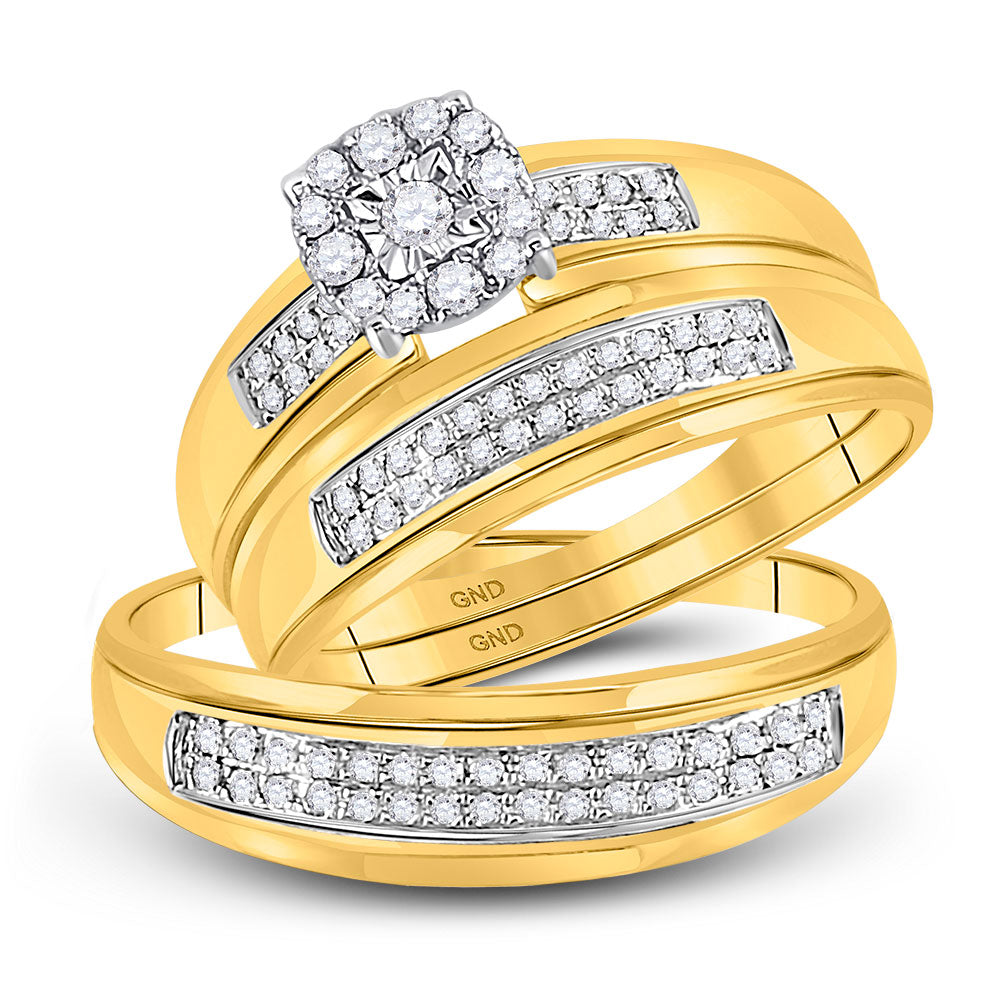 10K Yellow Gold His Hers Round Diamond Halo Matching Wedding Set 1/3 Cttw, Womens Size: 5-10, Mens Size: 7-13