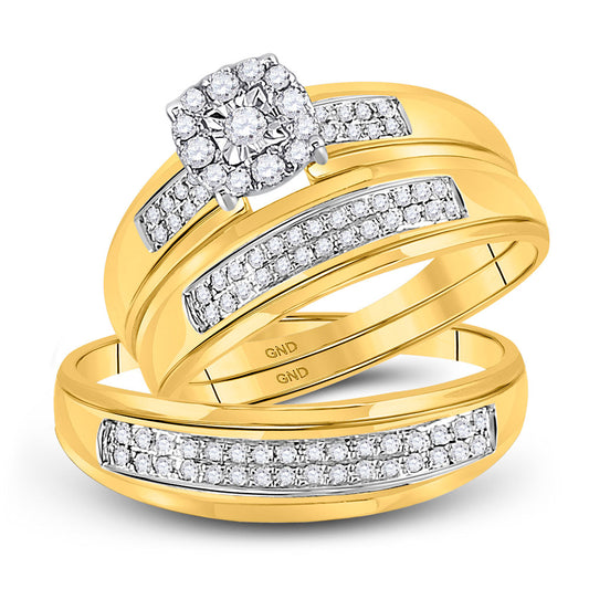 10K Yellow Gold His Hers Round Diamond Halo Matching Wedding Set 1/3 Cttw, Womens Size: 5-10, Mens Size: 7-13