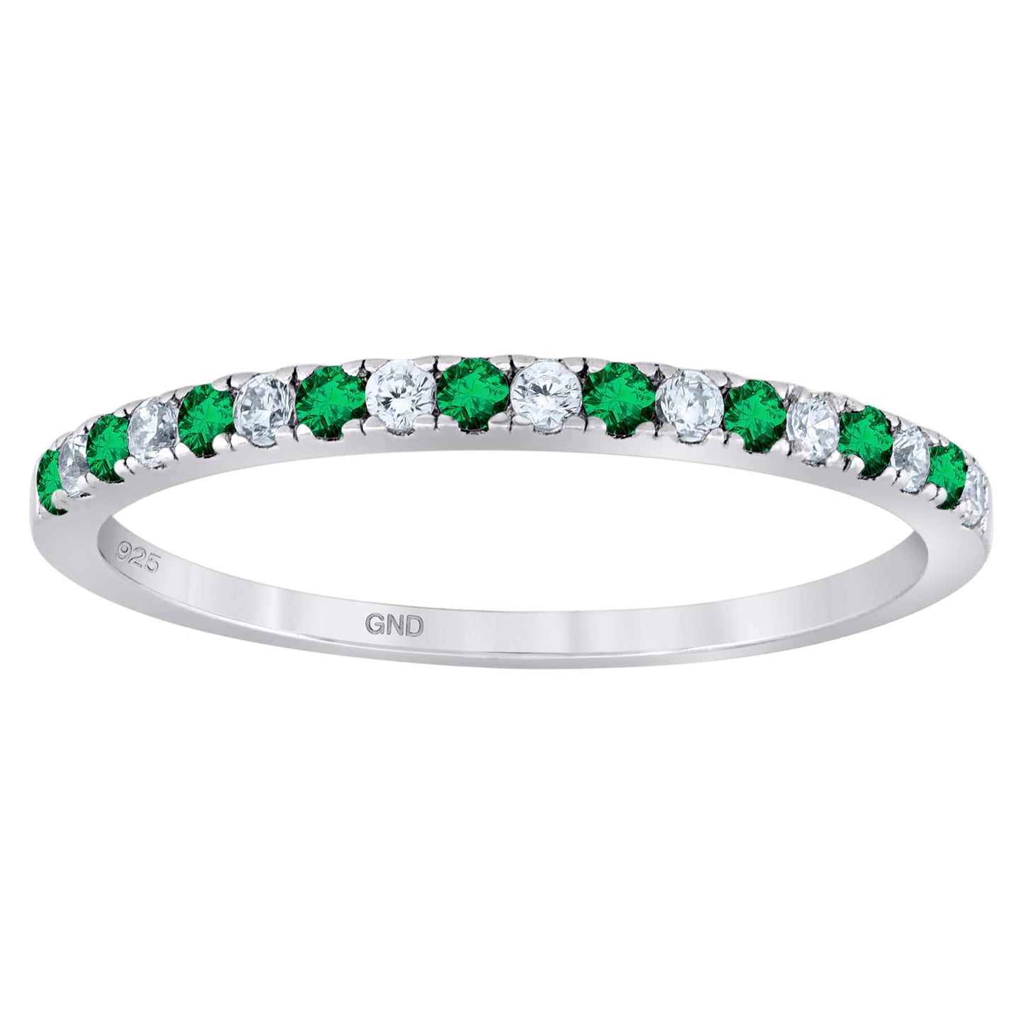 Sterling Silver Womens Green Cubic-Zirconia Eternity Bridal Anniversary Wedding Engagement Band Ring Sizes 6 To 8