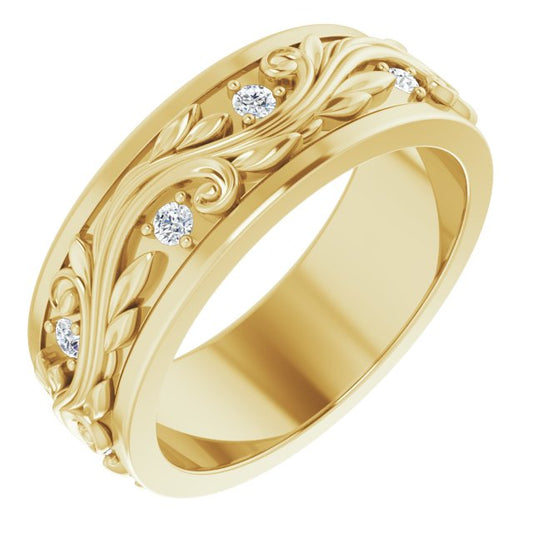 14K Yellow Gold Round 1.8 Mm Si2-Si3, G-H Polished 1/6 Ctw Natural Diamond Band, Size 7.5