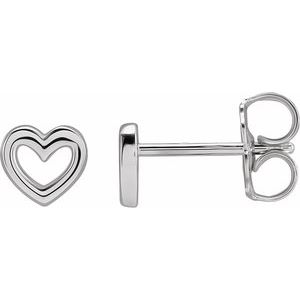 14K White Gold 5.29 X 5 Mm Pair Friction Backs Included Polished Heart Earrings