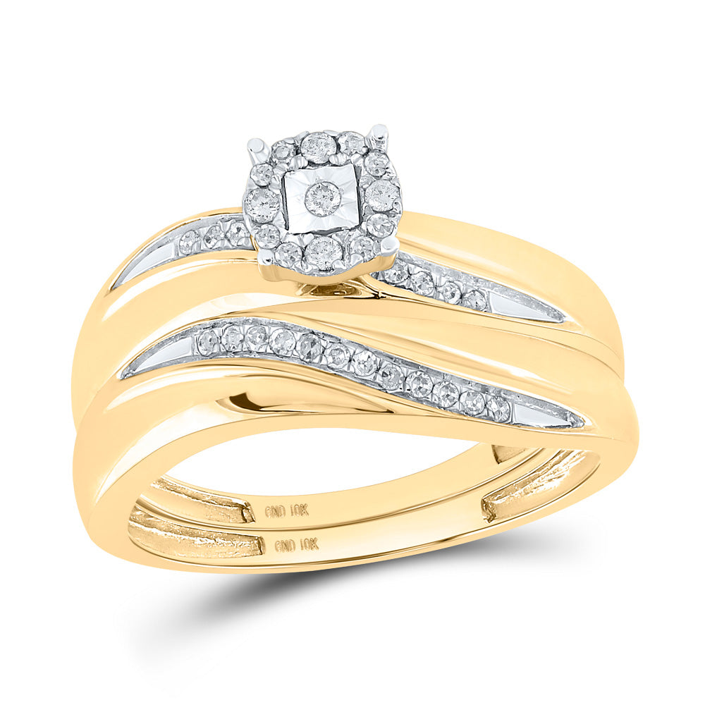 10K Yellow Or White Gold  Round Diamond Mens Womens Trio Matching Halo Wedding Bridal Ring Set 1/5 Cttw, Womens Size: 5-10, Mens Size: 7-13