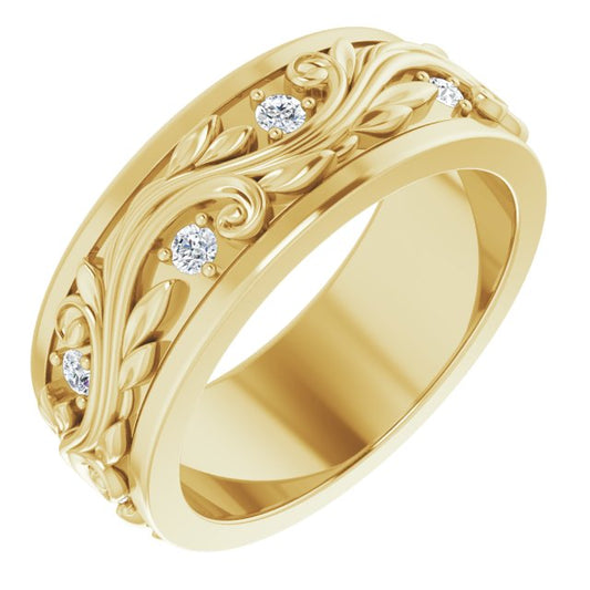 14K Yellow Gold Round 1.8 Mm Si2-Si3, G-H Polished 1/6 Ctw Natural Diamond Band, Size 6