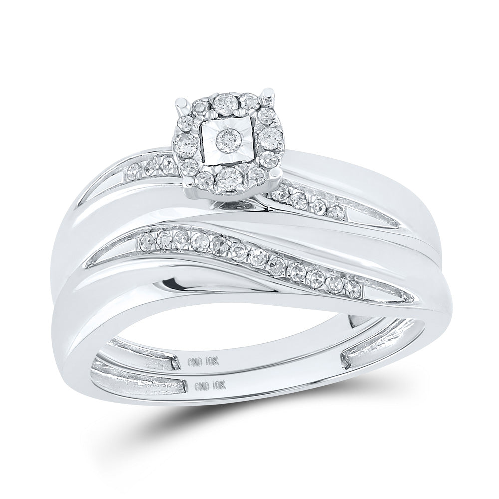 10K Yellow Or White Gold  Round Diamond Mens Womens Trio Matching Halo Wedding Bridal Ring Set 1/5 Cttw, Womens Size: 5-10, Mens Size: 7-13
