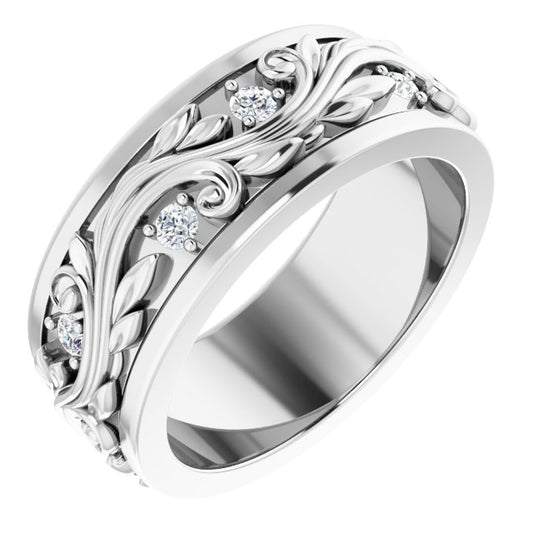 14K White Gold Round 1.8 Mm Si2-Si3, G-H Polished 1/6 Ctw Natural Diamond Band, Size 5